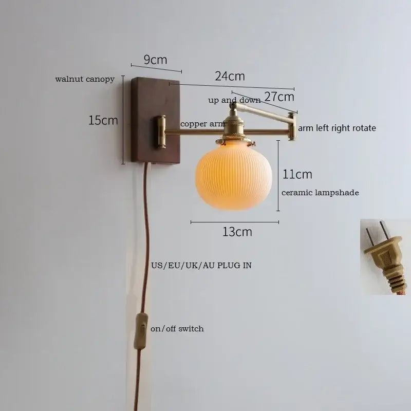 Brass Adjustable Wall Sconce with Ribbed Glass