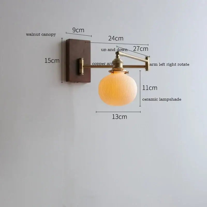 Brass Adjustable Wall Sconce with Ribbed Glass
