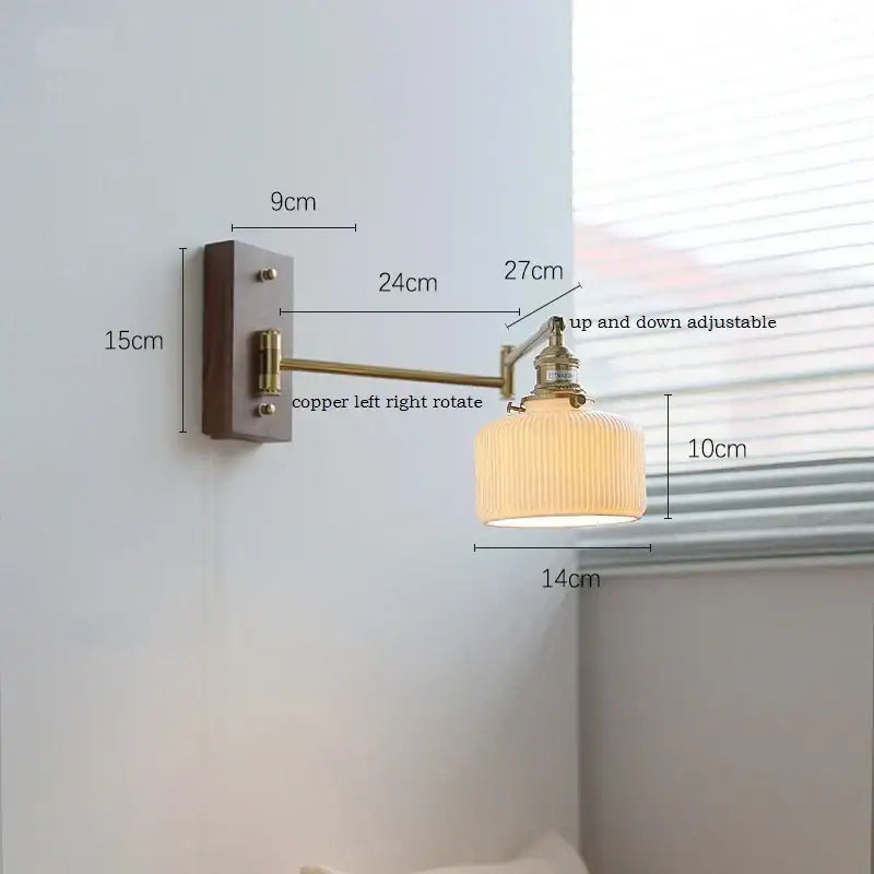 Brass Adjustable Wall Sconce with Ribbed Glass