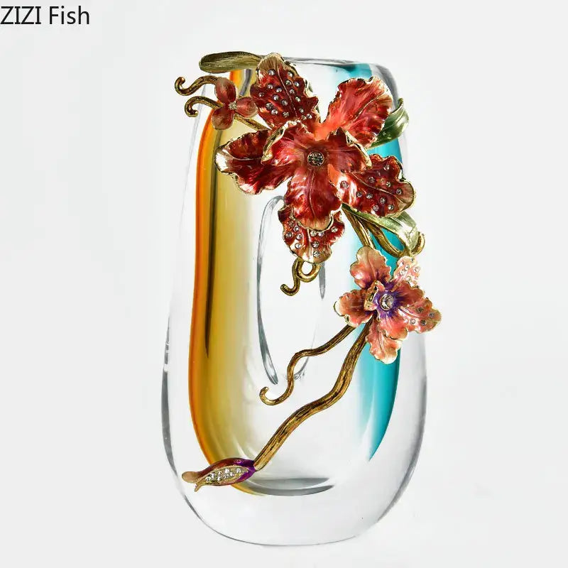 Amber Floral Relief Vase