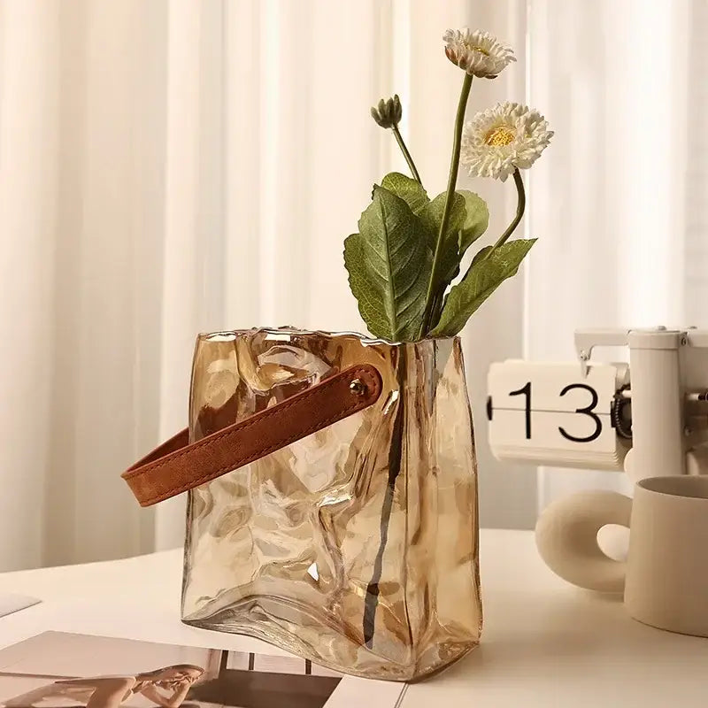 Amber Crinkled Glass Vase