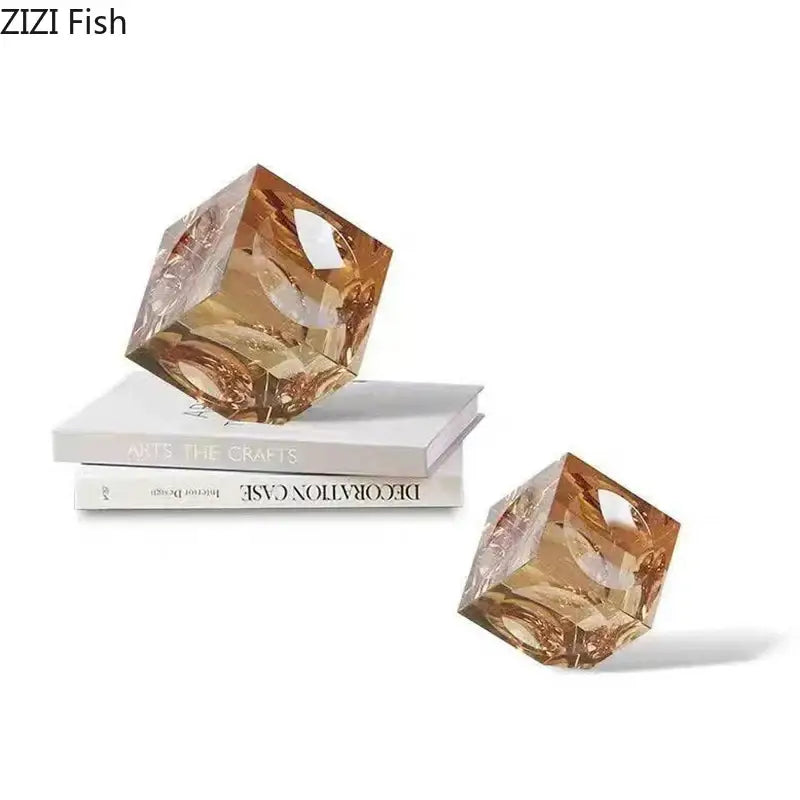 Amber Crystal Cube Statue