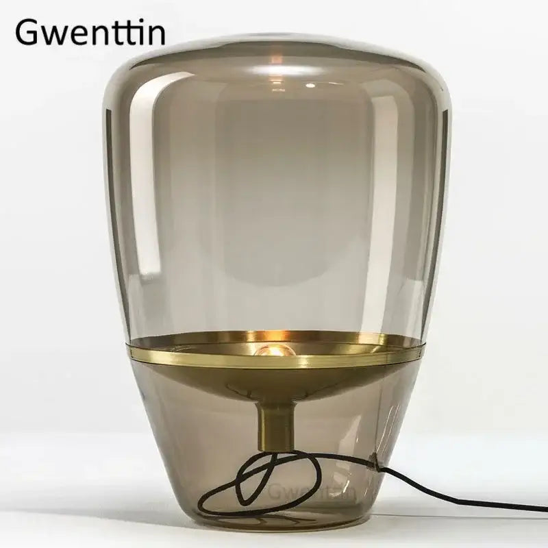 Amber Glass Table Lamp with Adjustable Brightness