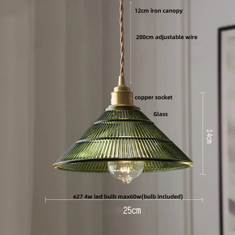 Amber Glass Walnut-Copper Kitchen Pendant Lamp