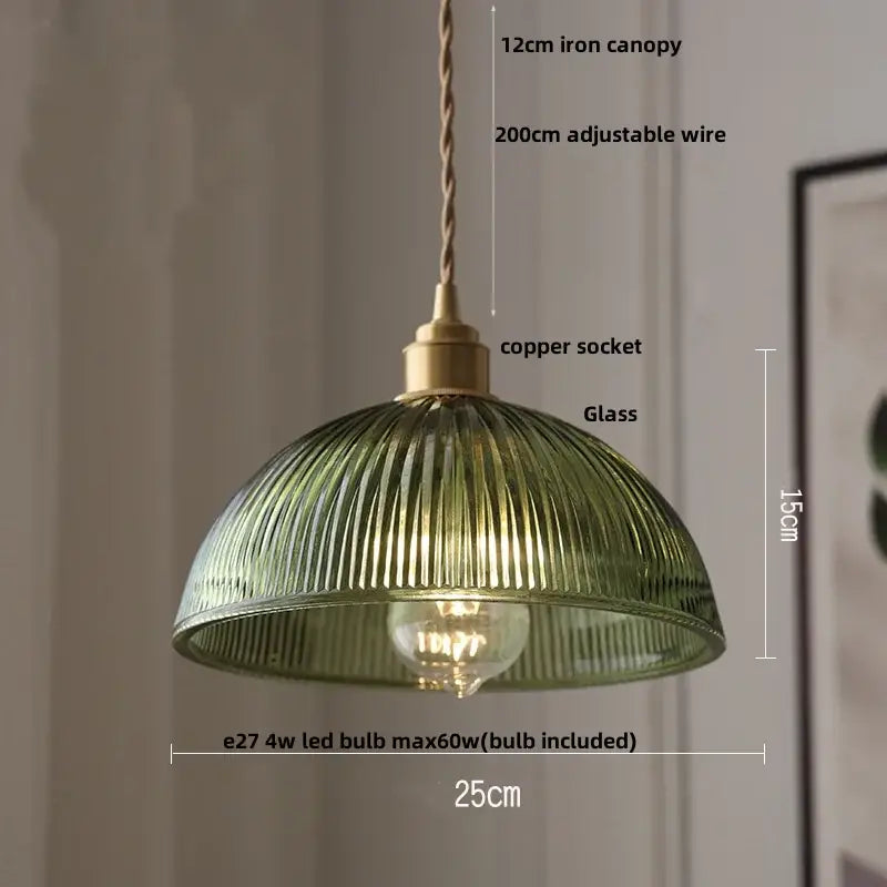 Amber Glass Walnut-Copper Kitchen Pendant Lamp