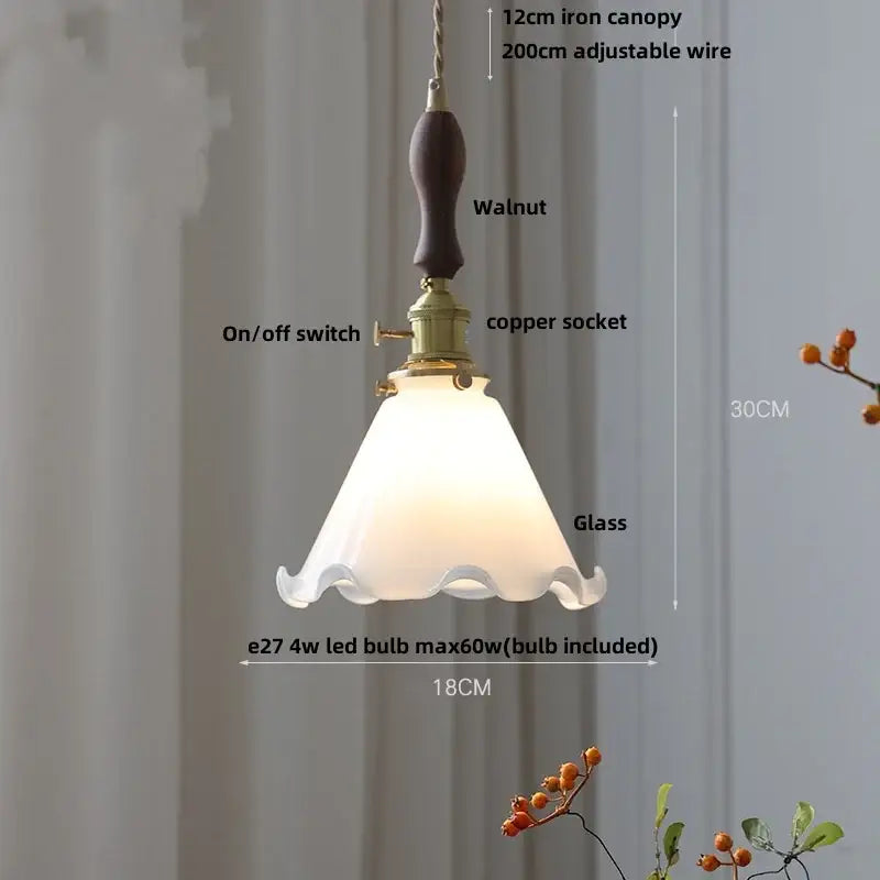 Amber Glass Walnut-Copper Kitchen Pendant Lamp