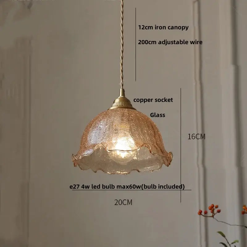 Amber Glass Walnut-Copper Kitchen Pendant Lamp