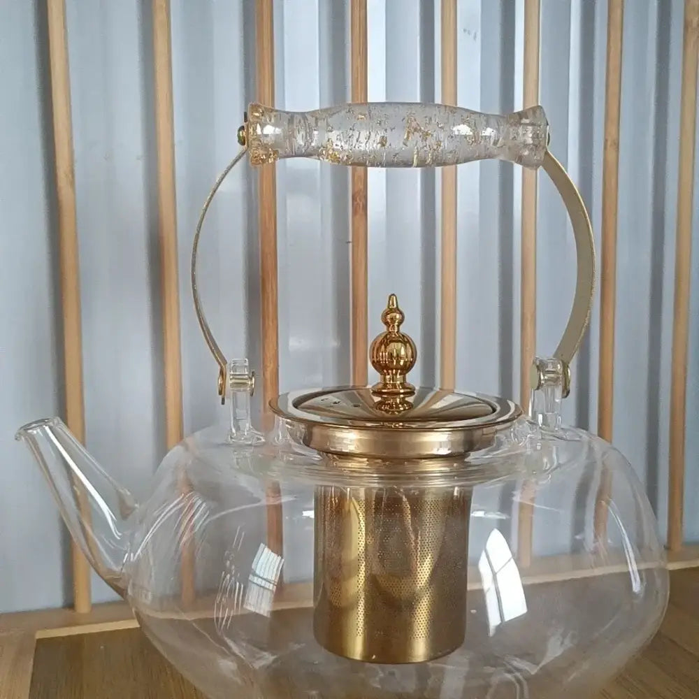 Amber Glass Teapot Gold Infuser