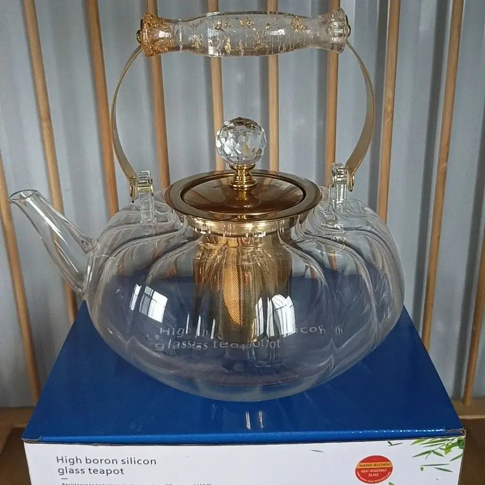 Amber Glass Teapot Gold Infuser