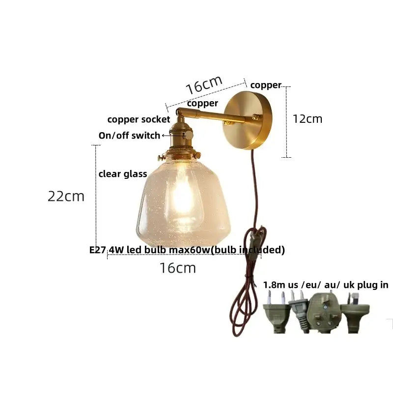 Amber Glass Rotating-Socket Wall Sconce