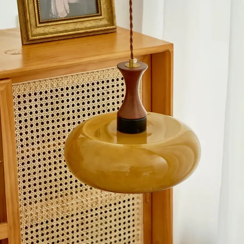 Amber Wood Glass Pendant