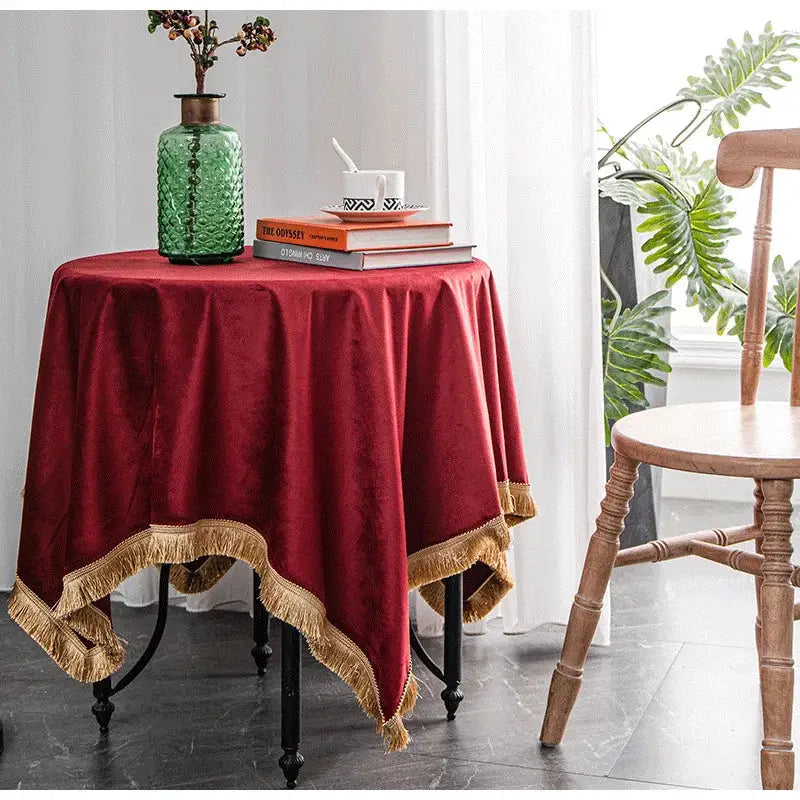 Fringed Velvet Tablecloth