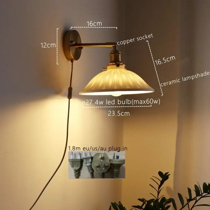 Brass Ribbed Glass Wall Lamp with Pull Chain