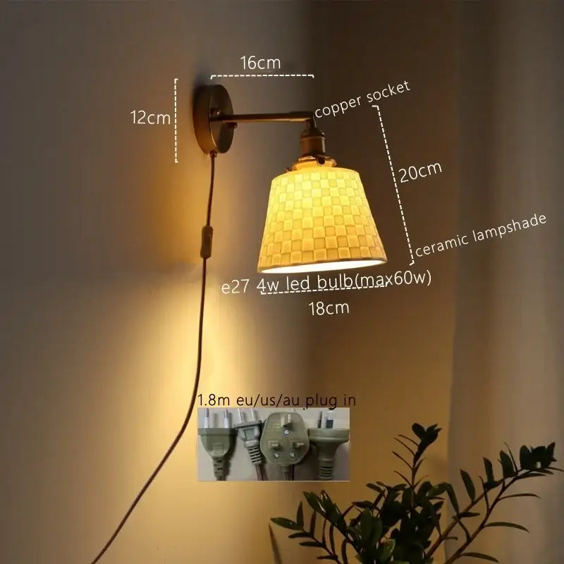 Brass Ribbed Glass Wall Lamp with Pull Chain