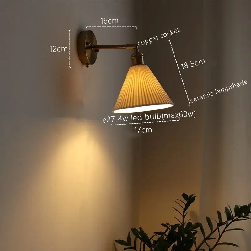 Brass Ribbed Glass Wall Lamp with Pull Chain