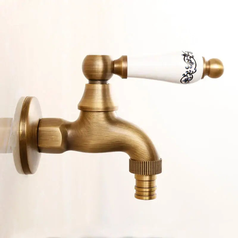 Antique Brass Garden Faucet with Floral Handle