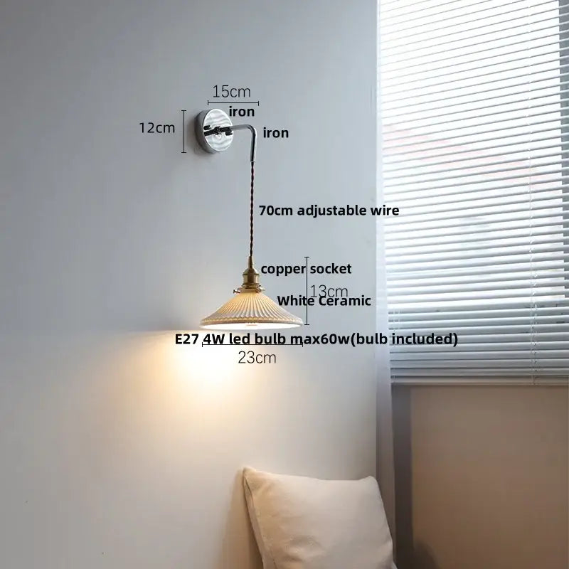 Antique Brass Ribbed Glass Wall Sconce Bedroom