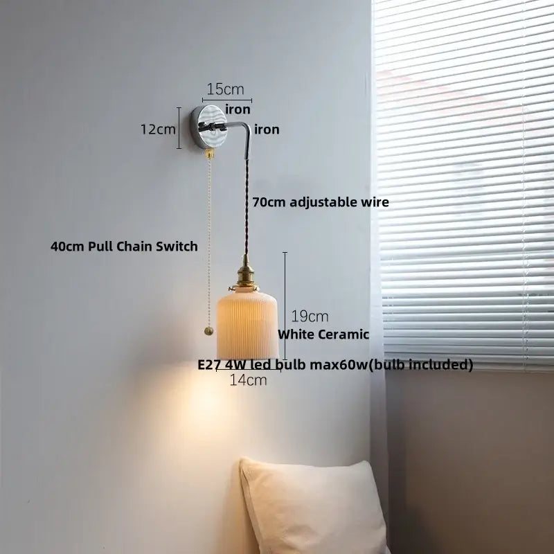 Antique Brass Ribbed Glass Wall Sconce Bedroom