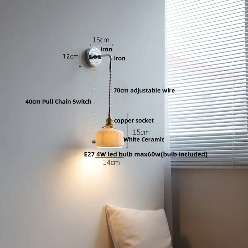 Antique Brass Ribbed Glass Wall Sconce Bedroom