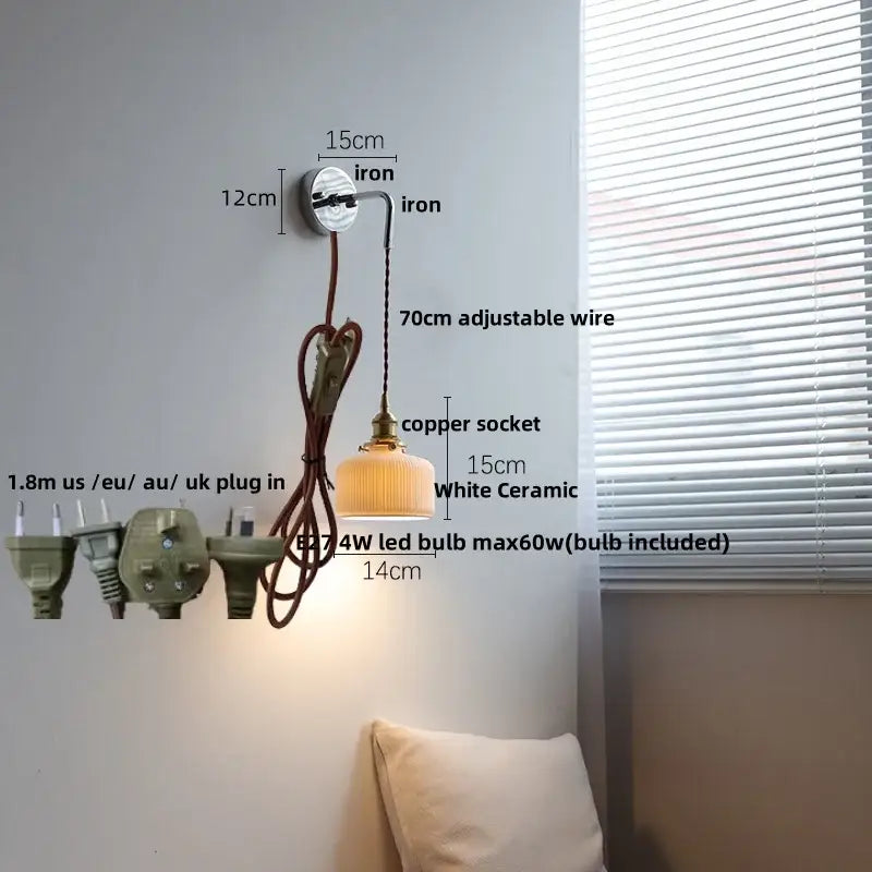 Antique Brass Ribbed Glass Wall Sconce Bedroom