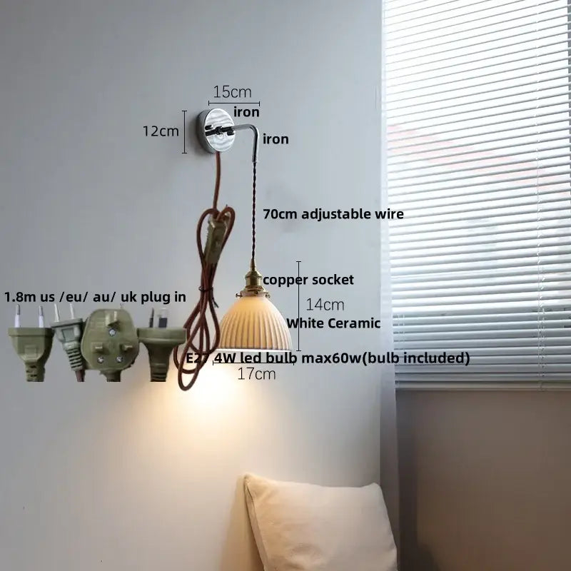 Antique Brass Ribbed Glass Wall Sconce Bedroom