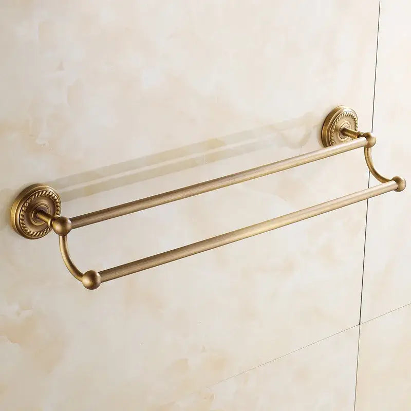 Antique Brass Double Towel Rack Ornate Base