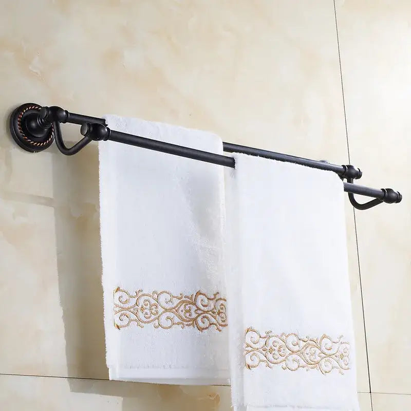Antique Brass Double Towel Rack Ornate Base
