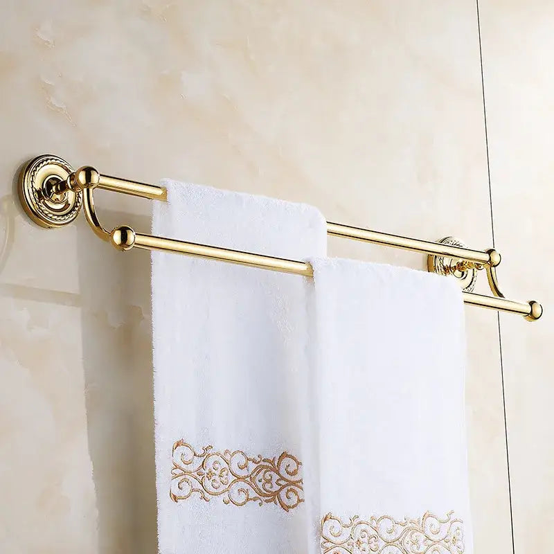 Antique Brass Double Towel Rack Ornate Base