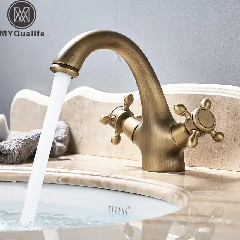 Antique Brass Dual Vanity Faucet