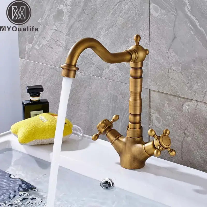 Antique Brass Dual Handle Kitchen Faucet
