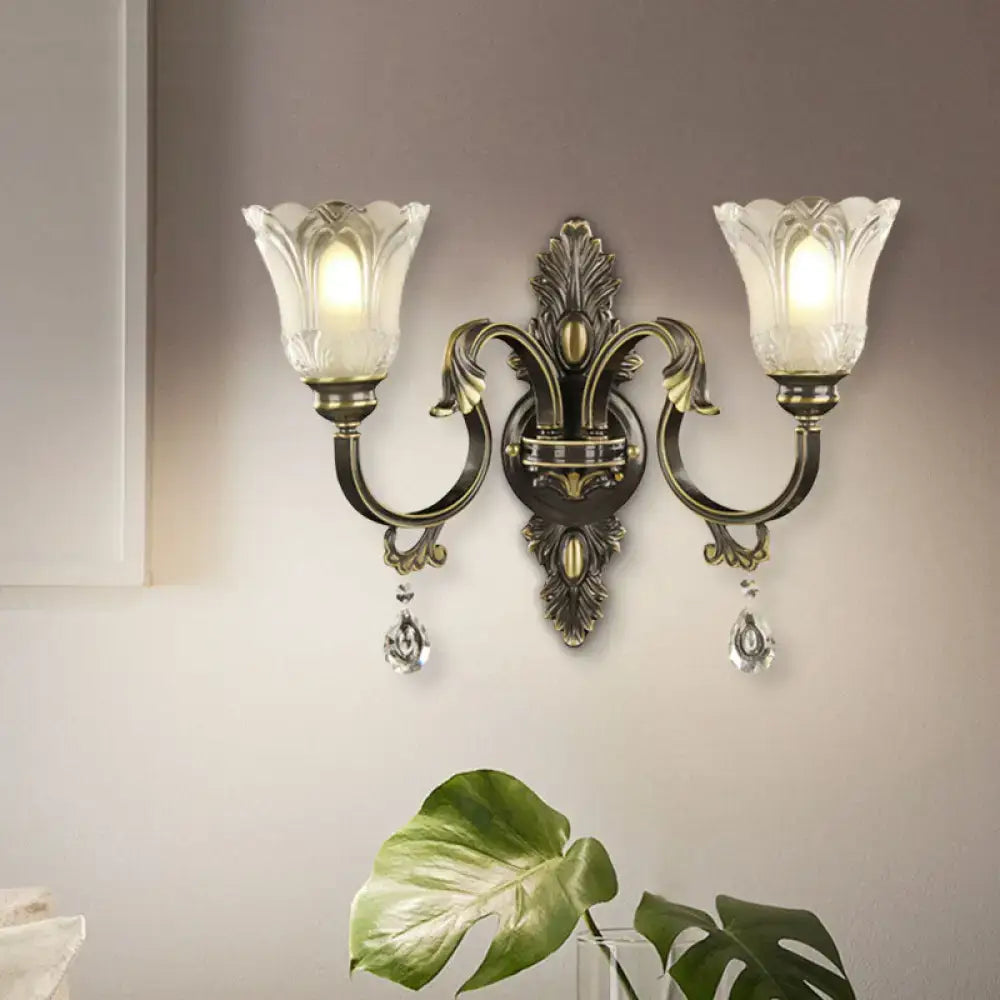 Brass Floral Black Gold Wall Sconce