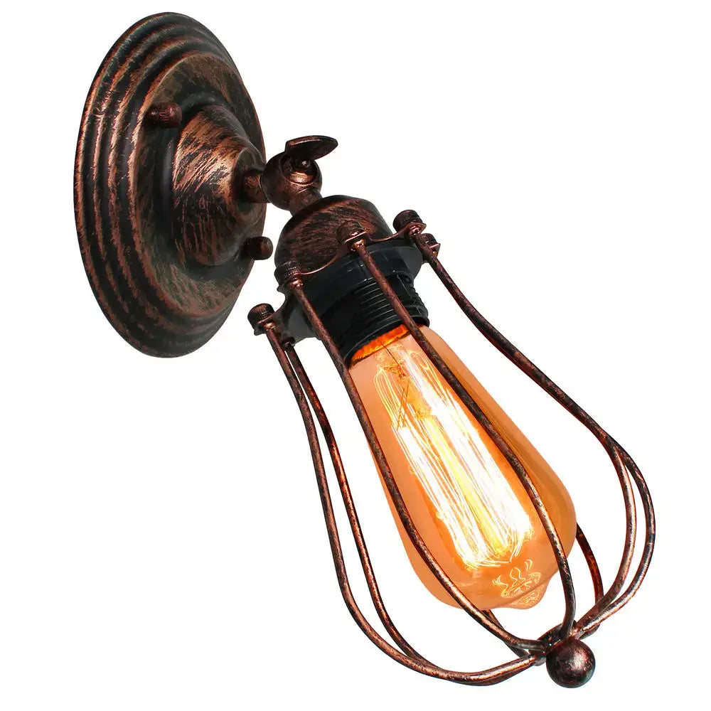 Rust Wire Cage Wall Lamp