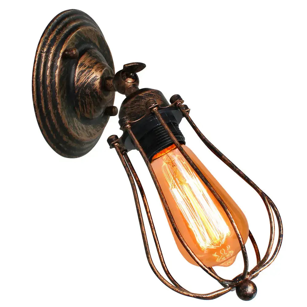 Rust Wire Cage Wall Lamp