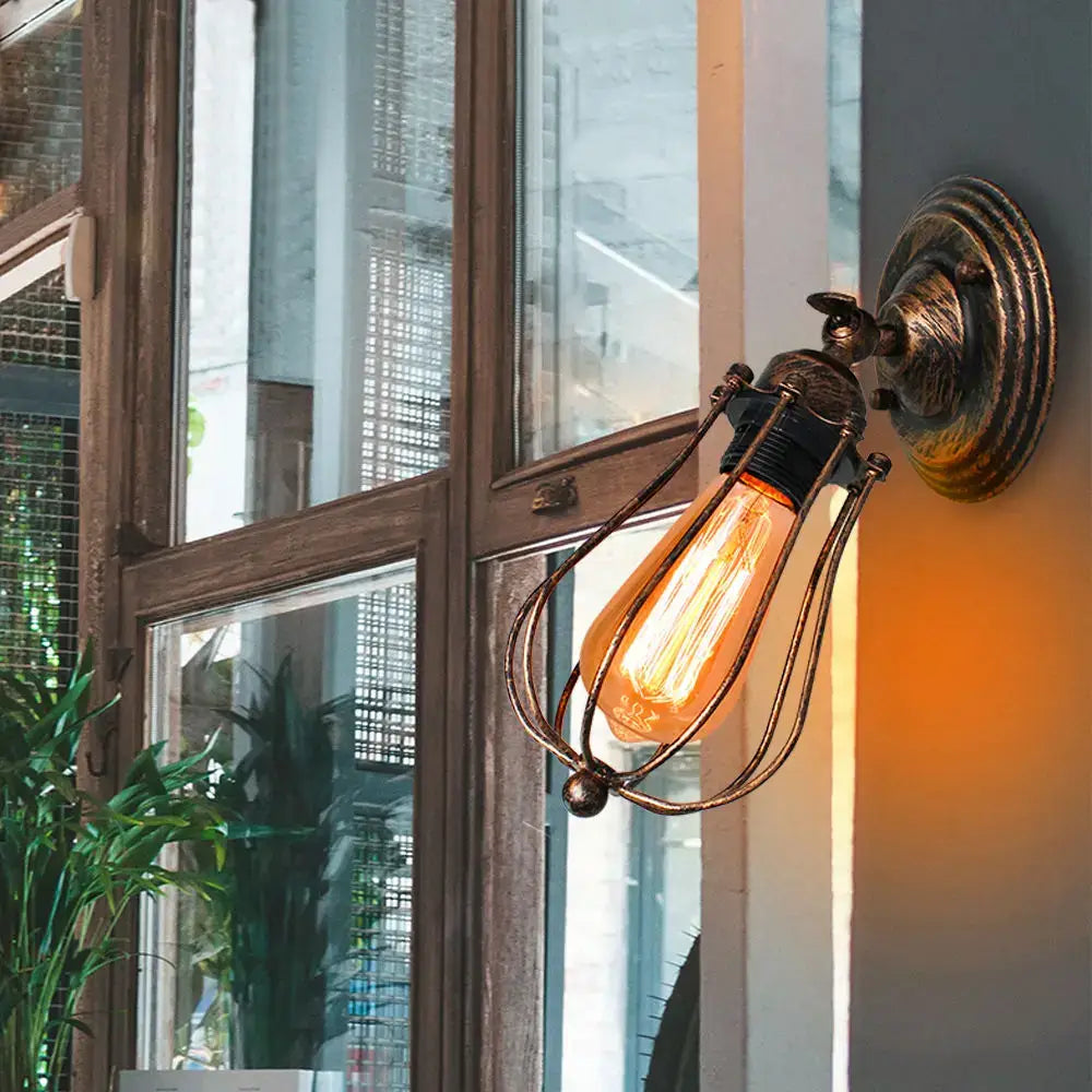 Rust Wire Cage Wall Lamp