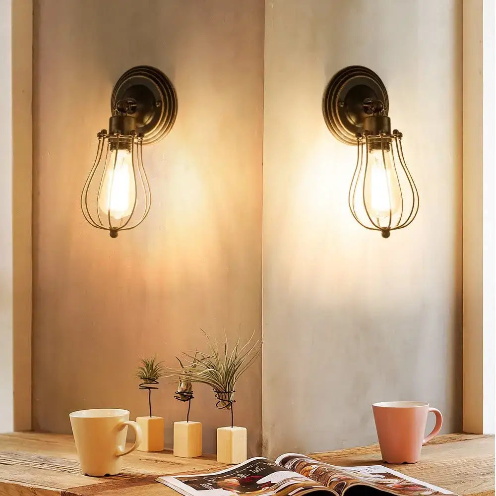 Rust Wire Cage Wall Lamp