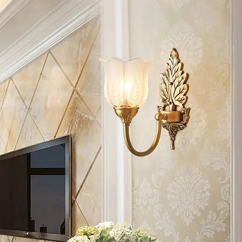 Antique Brass Tulip Wall Lamp Tri-Color Light
