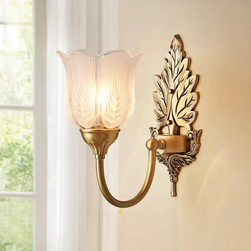 Antique Brass Tulip Wall Lamp Tri-Color Light