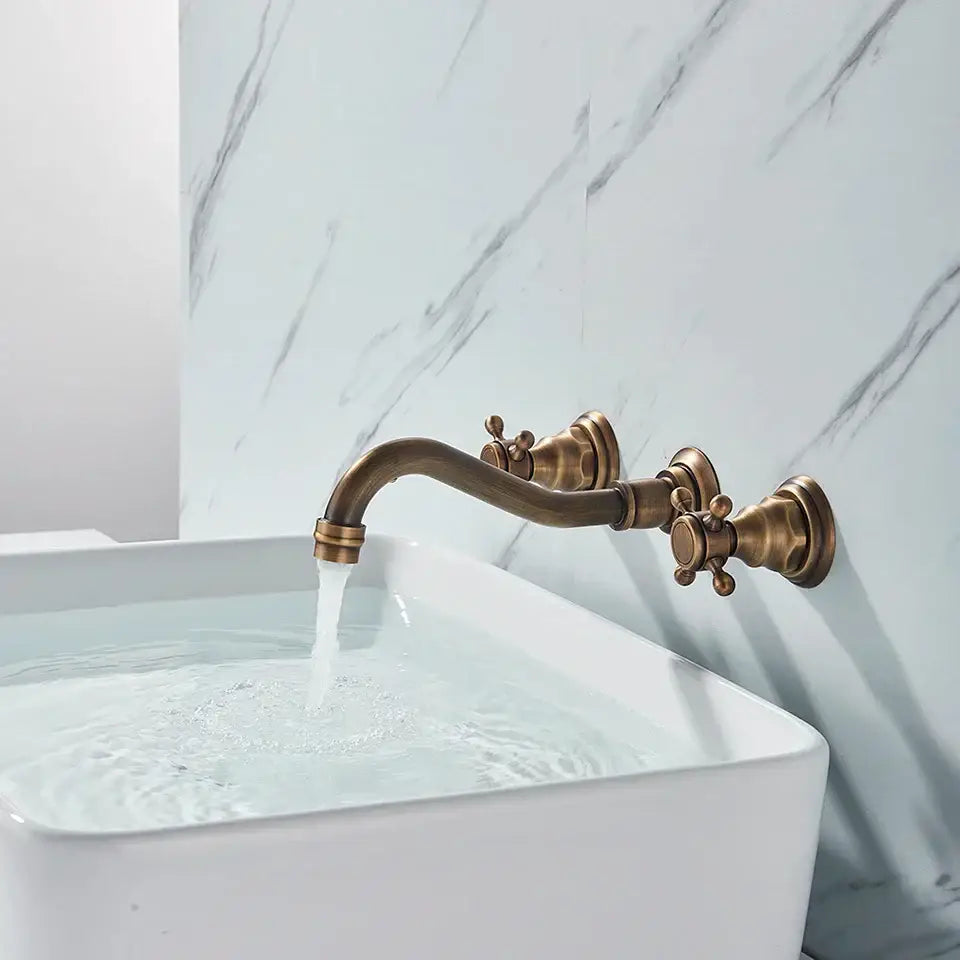 Antique Brass Basin Faucet Wall-Mounted