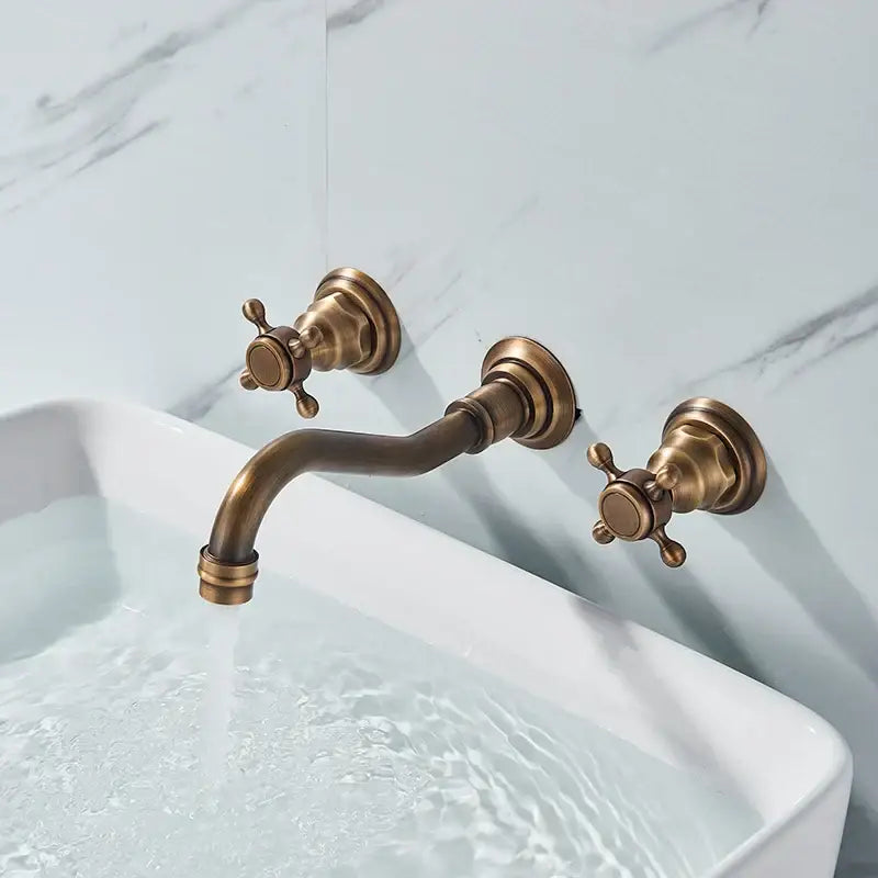 Antique Brass Basin Faucet Wall-Mounted