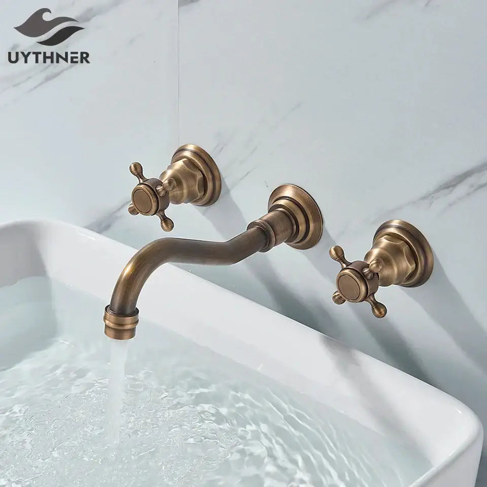 Antique Brass Basin Faucet Wall-Mounted