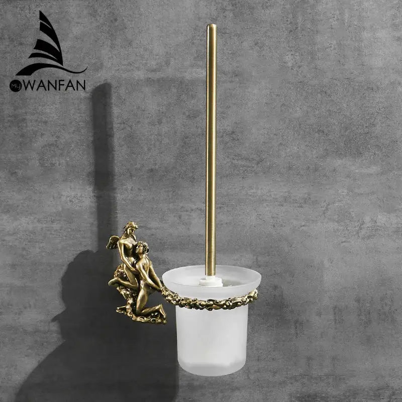 Gold Cherub Toilet Brush Set