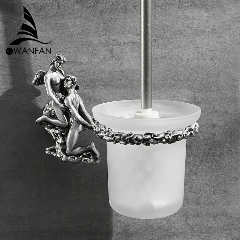 Gold Cherub Toilet Brush Set