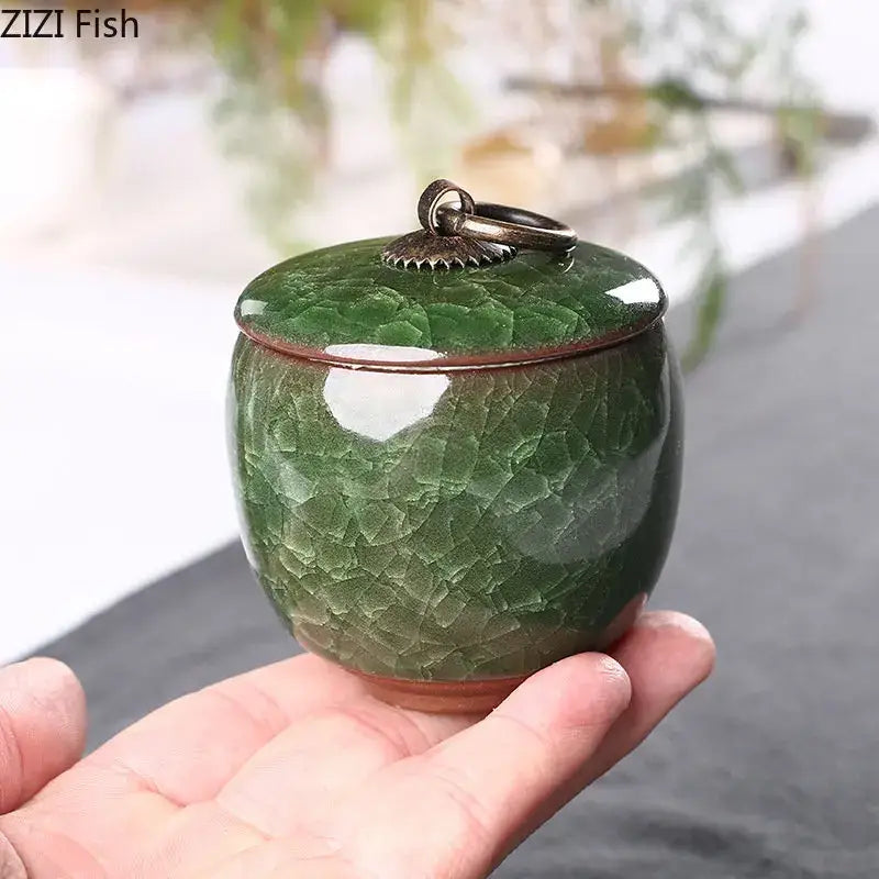 Green Crackle Tea Caddy