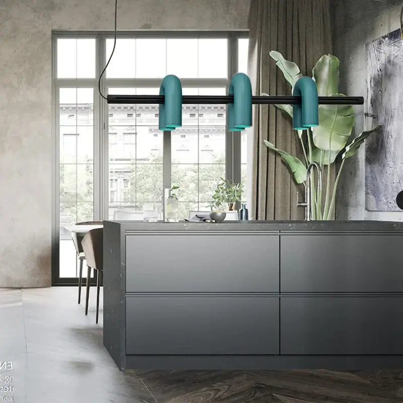 Teal Art Deco Pendant Light