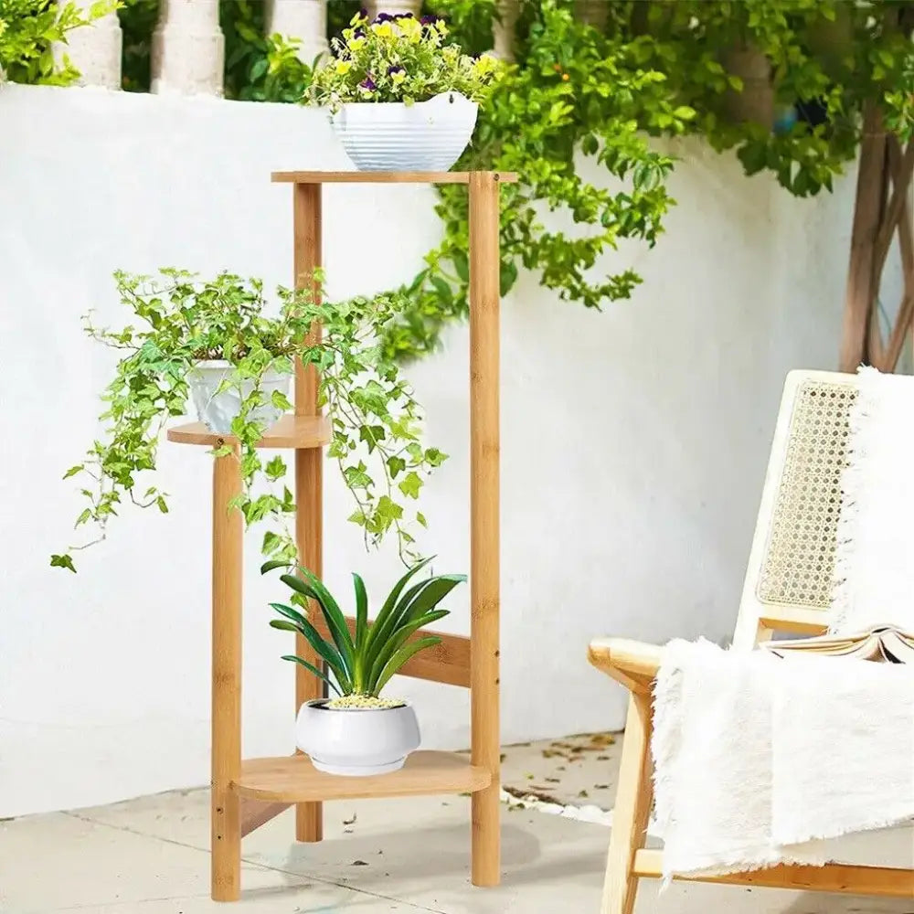 Bamboo Tiered Corner Plant Stand Three Tiers