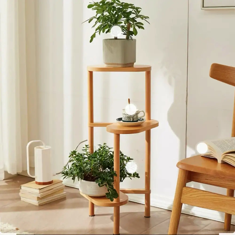 Bamboo Corner Plant Stand Three-Tier for Balconies