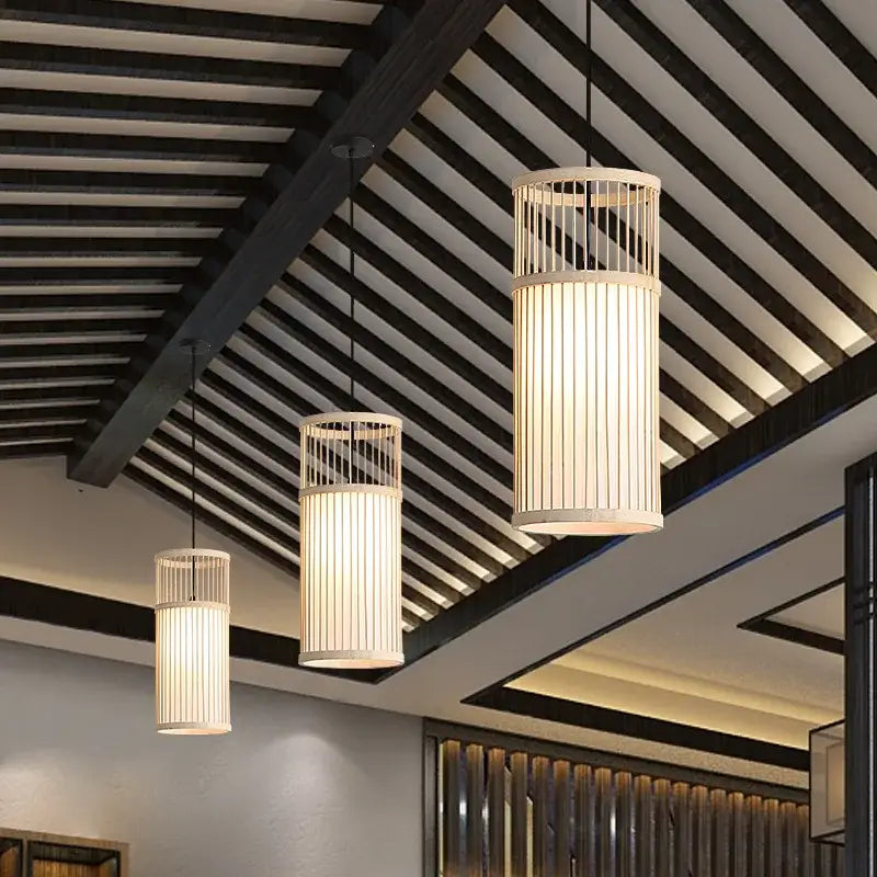 Bamboo Cylindrical Pendant Lamp