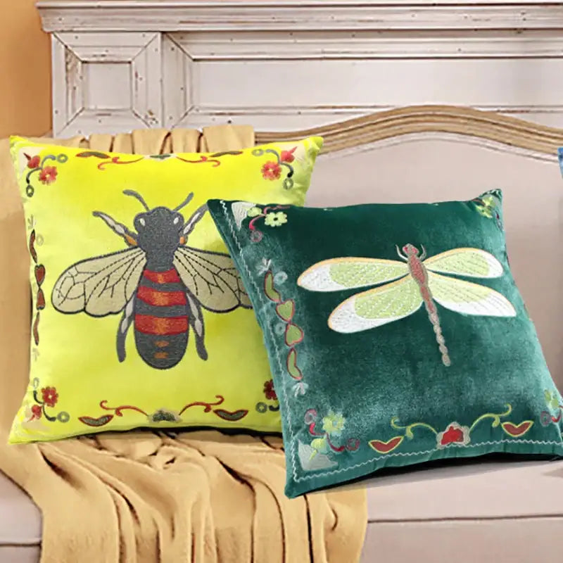 Bee Embroidery Cushion Cover