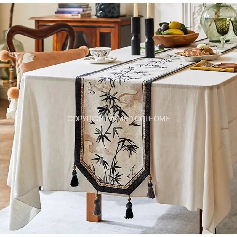 Beige Bamboo Leaf Runner