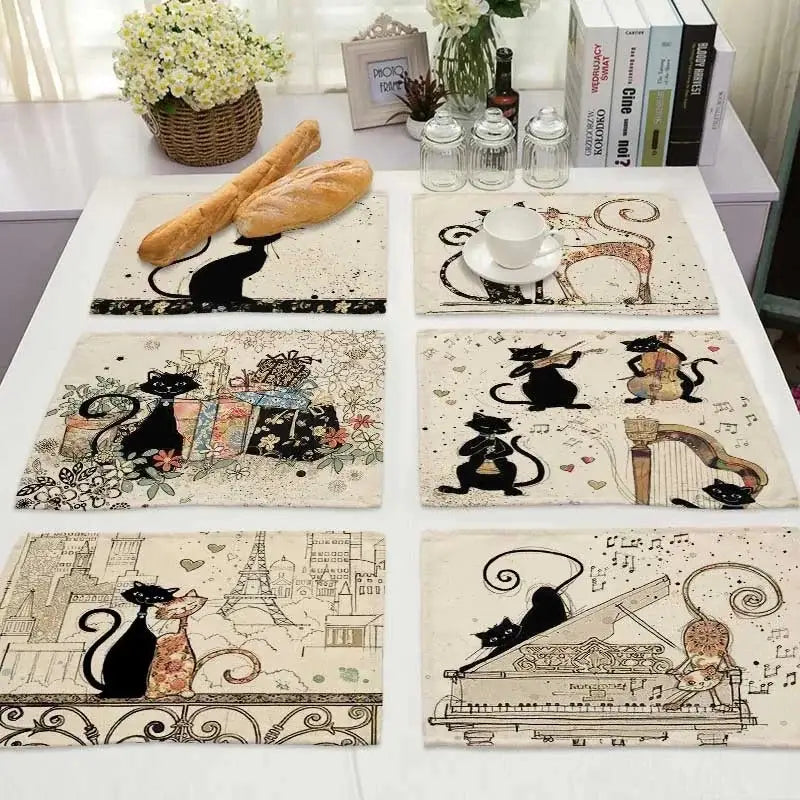 Beige Black Linen Placemats